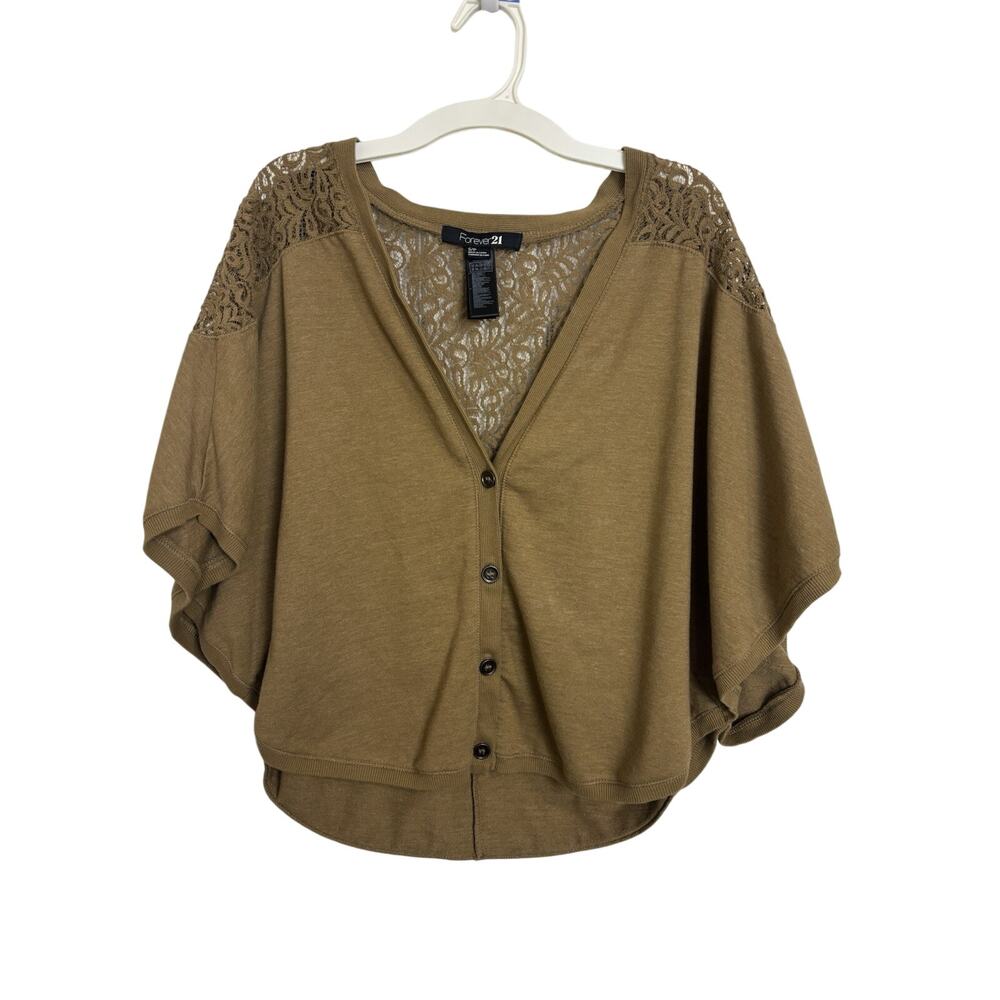 Brown Lacy Bat Wing Cardigan Granola Neutral Spring Size Small Cover Up Boho